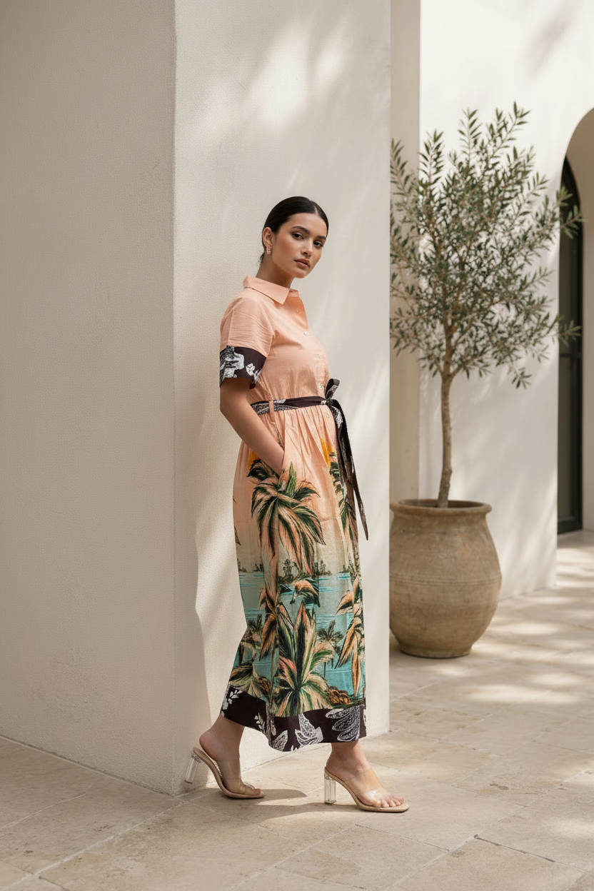 Tropical Print Dress – Side View Matched